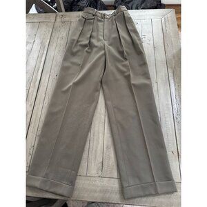 Vintage Ralph Lauren Blue Label Wool Pleated Cuffed Trouser Pants Green Size 4